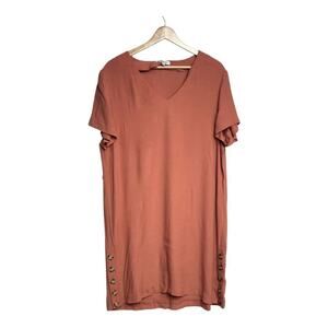 Madewell Short‎ Sleeve V Neck Midi Slip Dress Orange Women's Size large